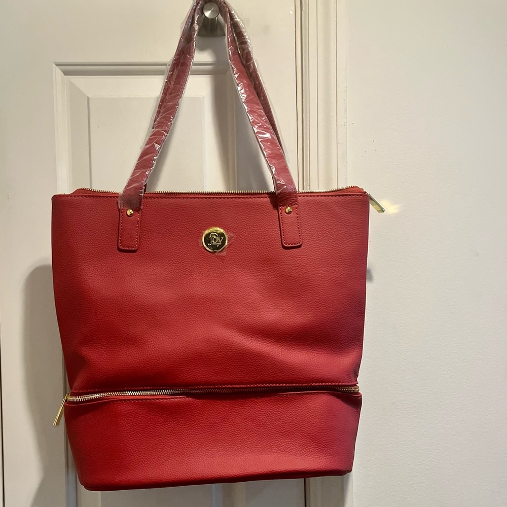 NWOT Joy Mangano pebble grain leather red bag set